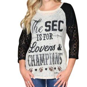 "The SEC is for Lovers & Champions" Black Lace Sleeve Raglan Top